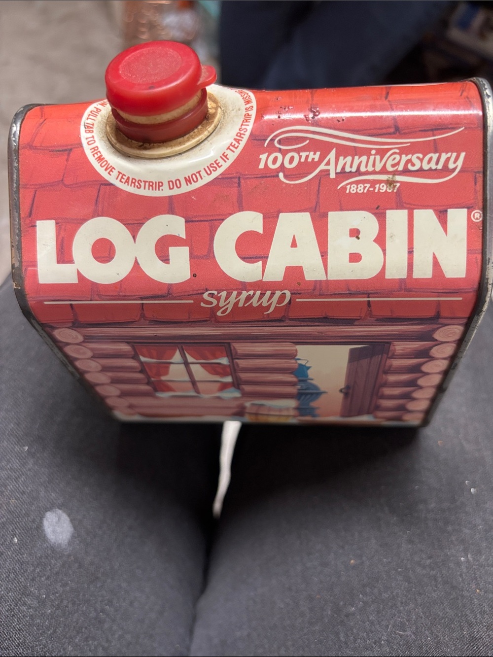 Vintage, 1987, 100th Anniversary, Log Cabin syrup collectible tin